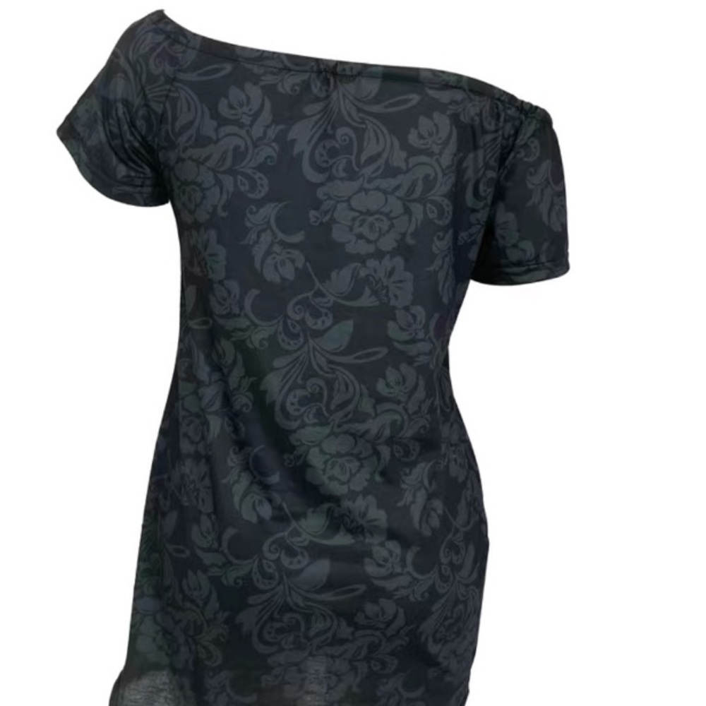 NEW Off Shoulder Short Sleeve Skull And Flowers Tunic Top/Dress - Picture 2 of 4